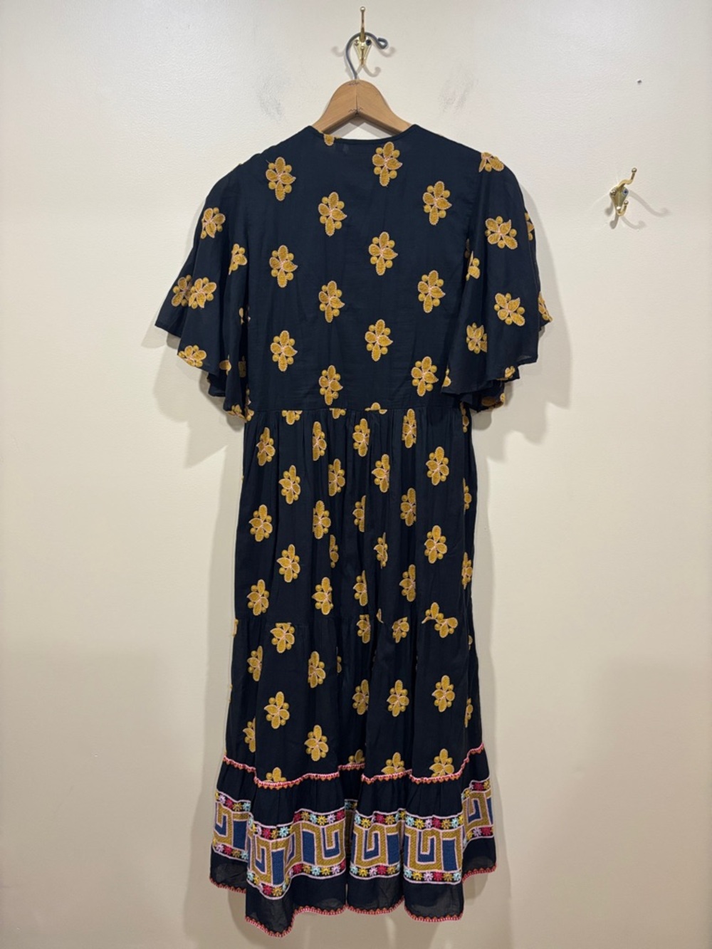 Oliphant Black Maxi Dress with Mustard Floral & Multicolor Embroidery - Picture 15 of 15